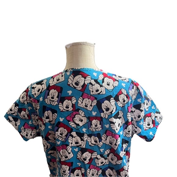 Disney Mickey & Minnie Mouse Print Women Blue V-Neck Short Sleeve Scrub Top Sz L - Picture 5 of 16